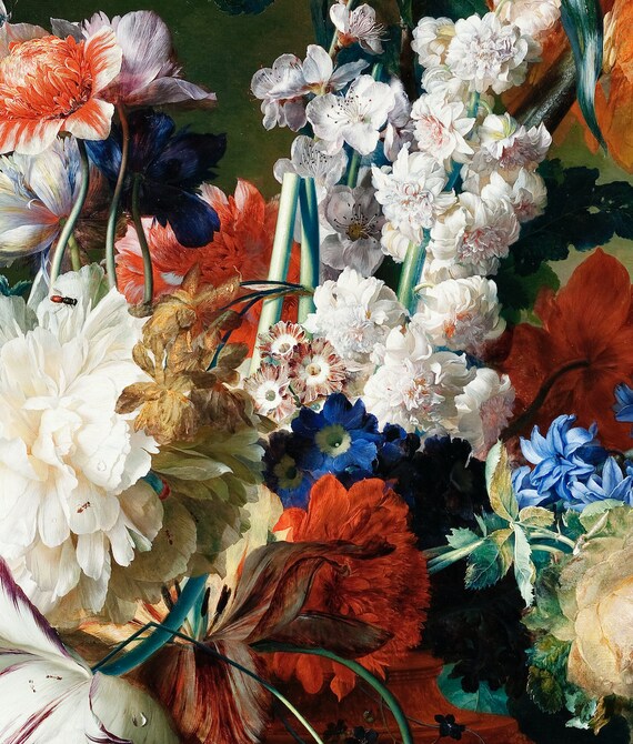 ロココ調の花の静物画アートプリント：コテージコアの花瓶ポスター