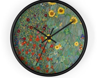 Gustav Klimt Flower Garden Wall Clock, Klimt Floral Painting Horloge décorative, Horloge d’amateur d’art, Horloge de chambre Cottagecore, Cadeau de pendaison de crémaillère