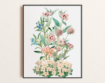 Blush Pink Wildflower Art Print, Pastel Pinks Florals Home Decor, Collaged Floral Art, Light Pink Flowers Wall Art, Vintage Botanical Art