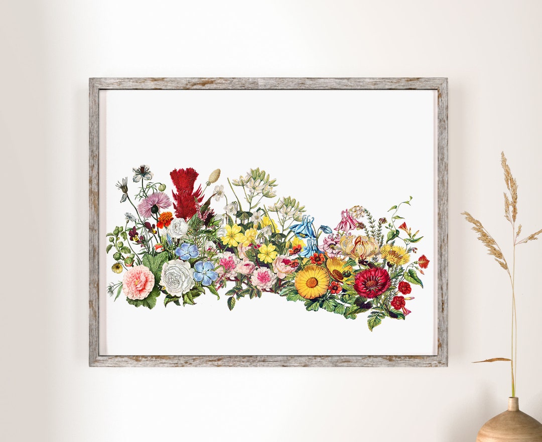 Rustic Wildflower Collage Art Print: Vintage Cottagecore Decor - Etsy