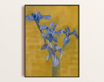 Piet Mondrian Iris Painting Poster, Blue and Yellow Iris Flower Art Print, Mondrian Flower Painting Wall Art, Art Lover Bedroom Poster