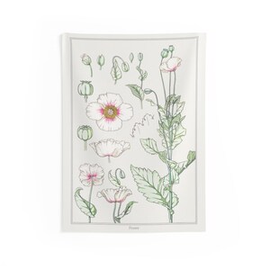 Tapeçaria de parede com gráfico botânico de flores de papoula vintage, tapeçaria de ilustração de papoula art nouveau, arte de parede com estampa botânica floral, decoração de quarto