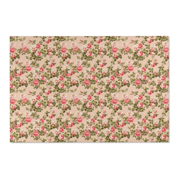 Shabby Chic Pink Roses Print Area Rug, Antique Pink Roses Print Decorative Rug, 3'x2'/5'x3'/6'x4' Pink Florals Accent Rug, Shabby Chic Decor