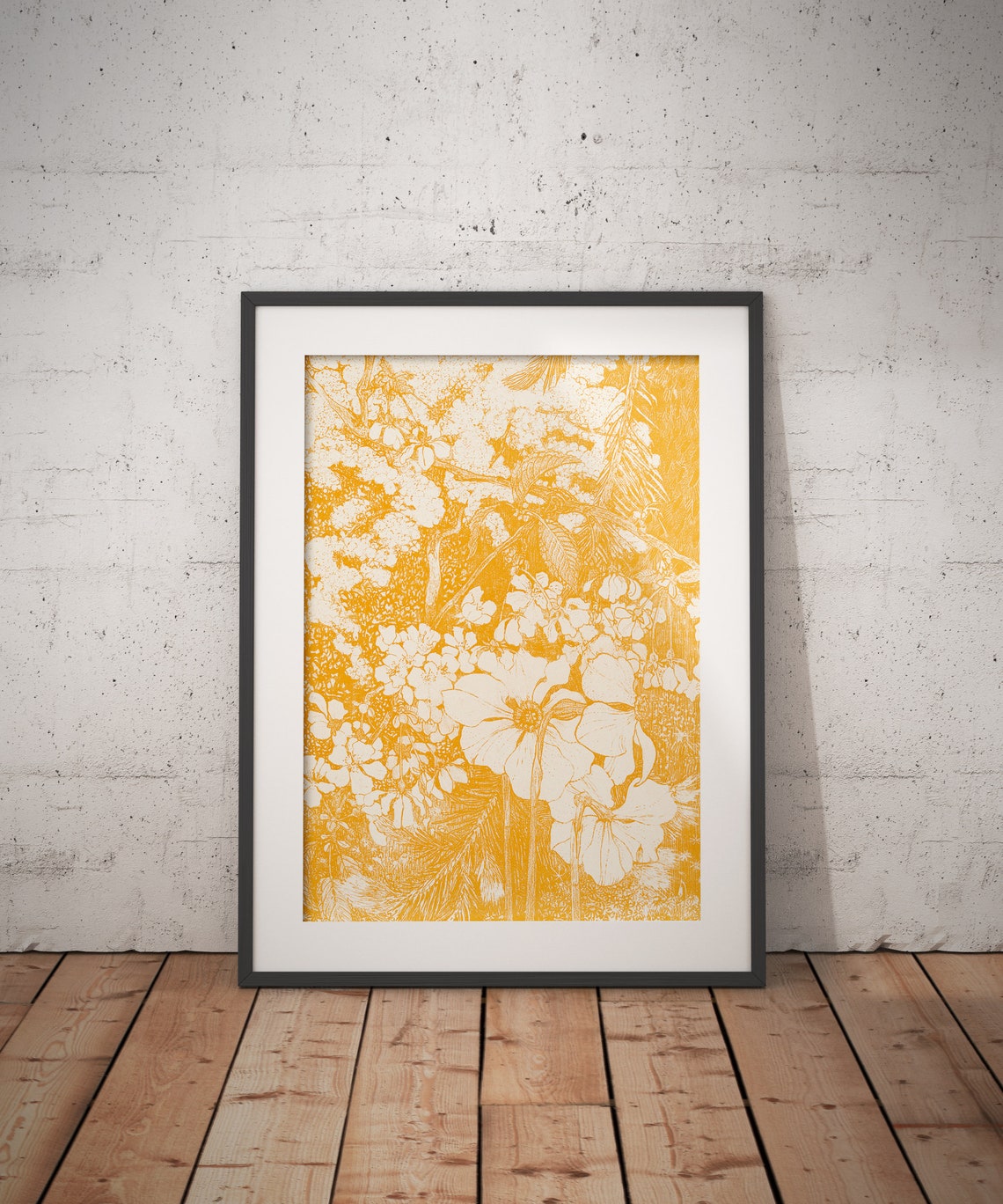 Mustard Yellow Floral Art Print Vintage Yellow and White - Etsy