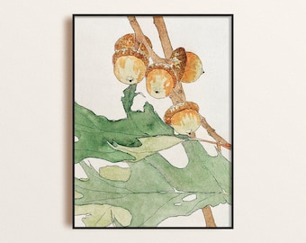 Póster giclée con ilustración de bellota vintage