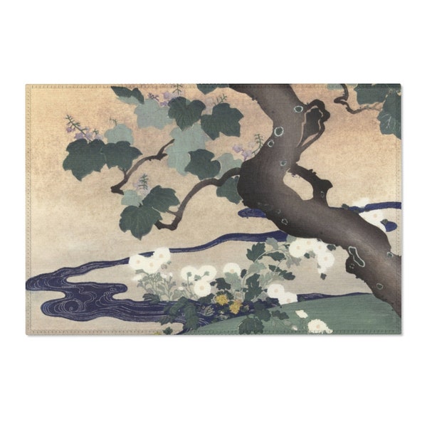 Tapis japonais Nature Landscape Print Area, tapis 2x3 Small Area, tapis décoratif 24x36 Nature Inspired Art Print, Décoration intérieure d’art asiatique