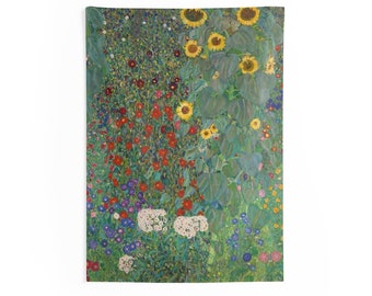 Gustav Klimt Flower Garden Print Tapestry, Klimt Mixed Flowers Painting Wall Hanging, Cottagecore Floral Art Wall Decor, Spring Blooms Decor