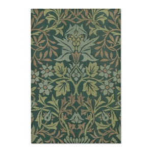 Hunter Green Floral Pattern Area Rug, William Morris Botanical Arts Print Small Area Rug, Floral Decorative Arts Area Rug, Arts Crafts Decor image 1