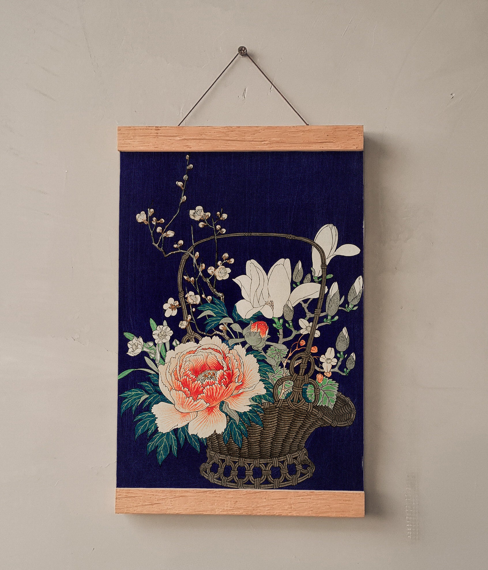 Japanese Florals Art Print, Floral Basket Wall Art, Japanese Style