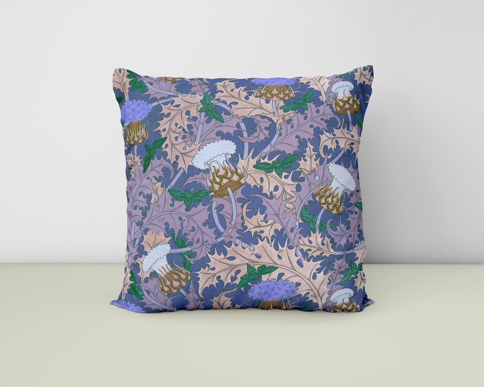 Cornflower Blue Botanical Throw Pillow Thistle Print Pillow Etsy