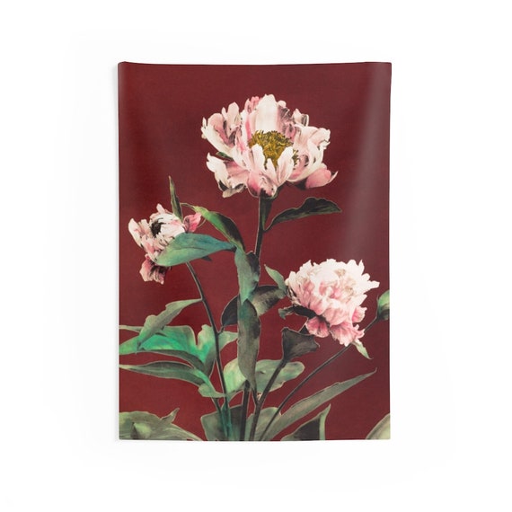 Pink Peony Print Wall Tapestry Peony Flower Photography Wall Hanging Burgundy Home Decor Floral Bedroom Wall Tapestry Botanical Art Etsy