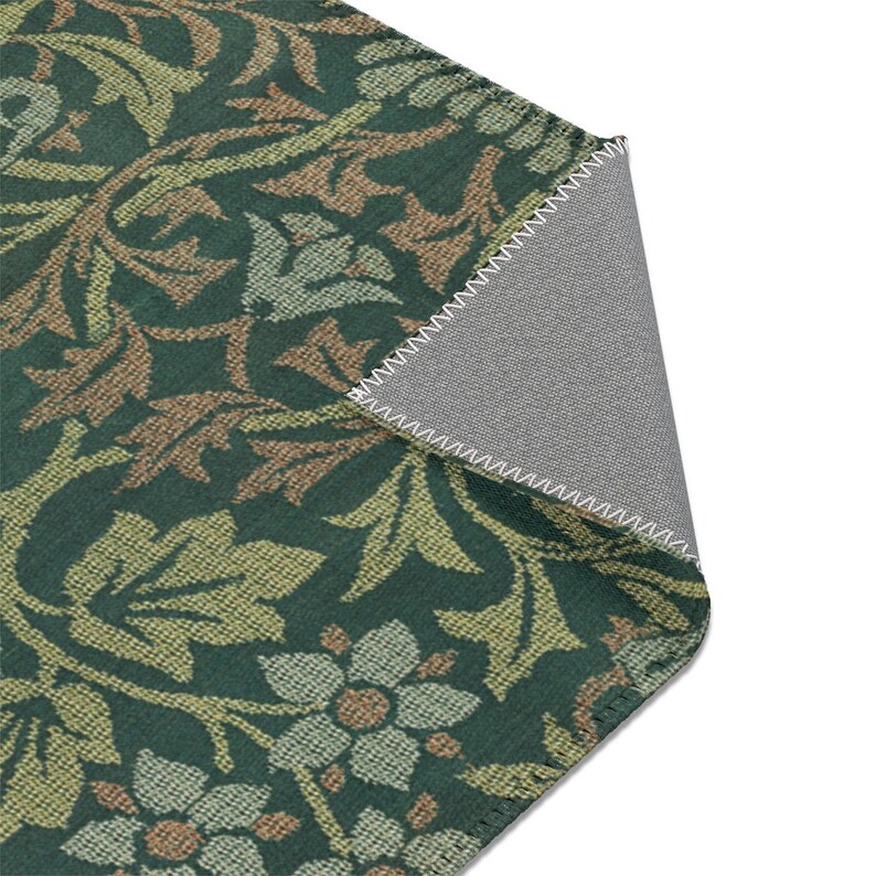 Hunter Green Floral Pattern Area Rug, William Morris Botanical Arts Print Small Area Rug, Floral Decorative Arts Area Rug, Arts Crafts Decor image 2