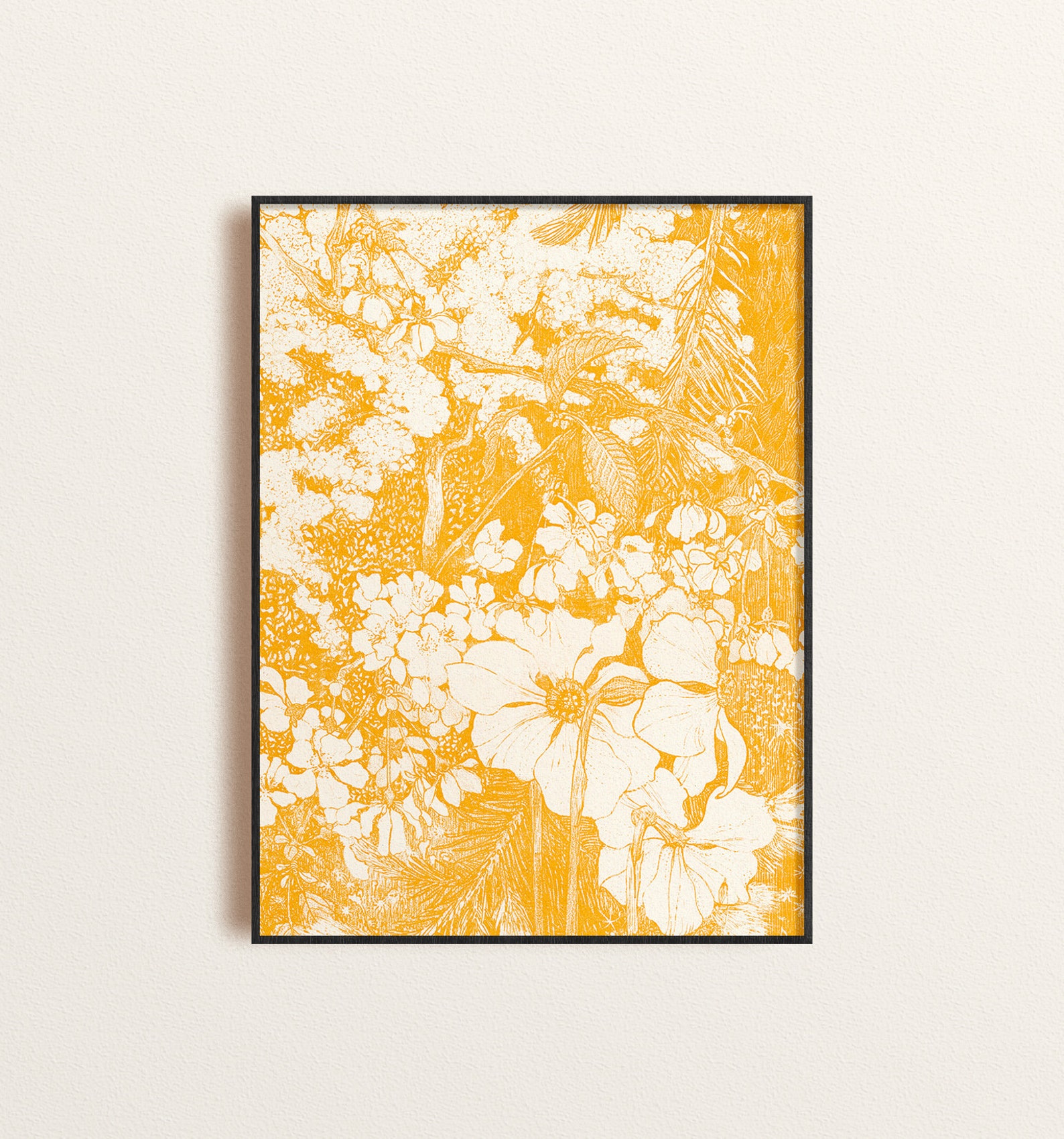Mustard Yellow Floral Art Print Vintage Yellow and White Etsy