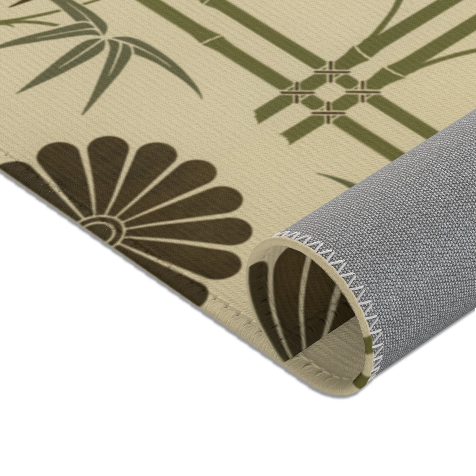 Vintage Japanese Bamboo Print Area Rug Neutral Tan Bamboo Etsy