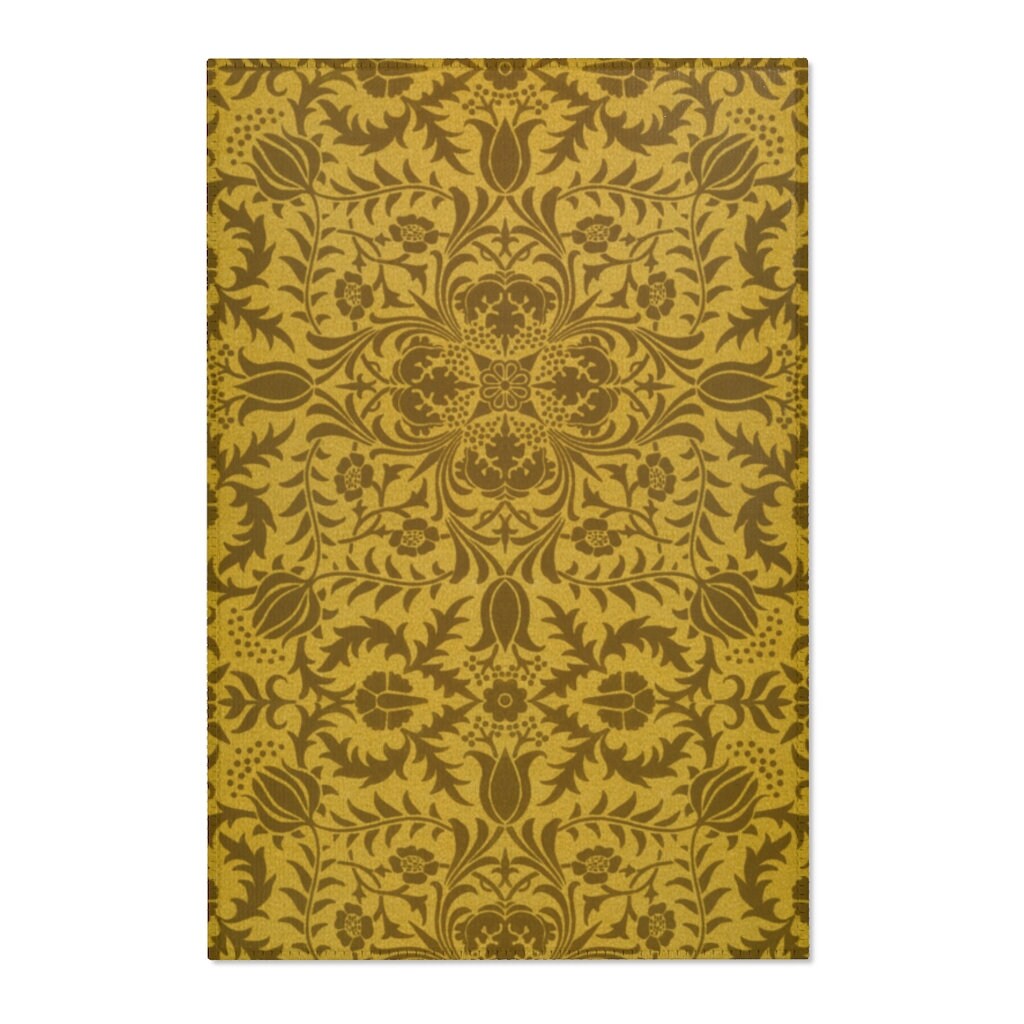 Turmeric Yellow Folk Art Floral Print Area Rug Vintage - Etsy