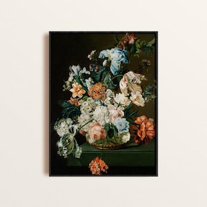 Baroque Floral Still Life Art Print: Moody Dark Academia Decor