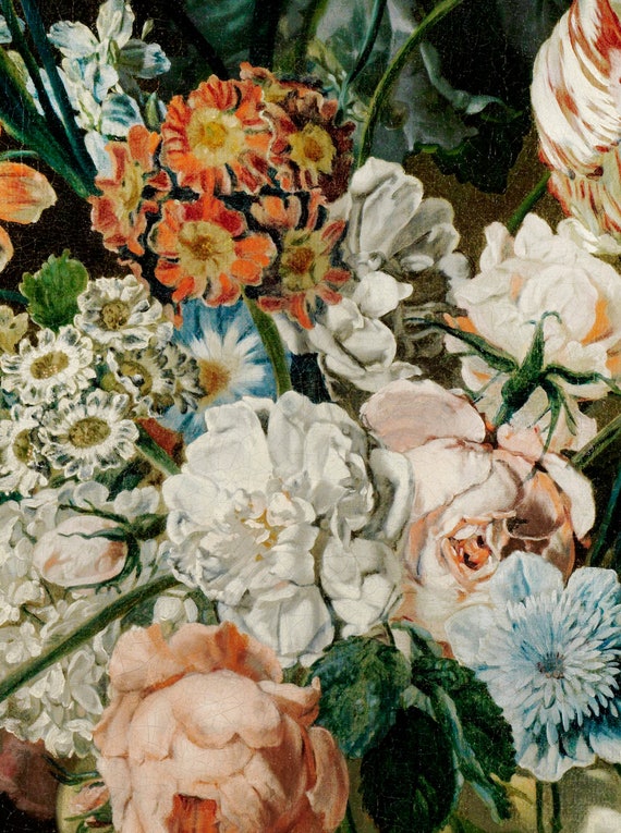 バロック調の花柄静物画：ムーディでダークなアカデミア風インテリア