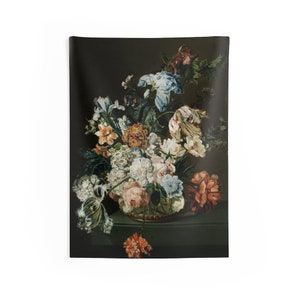Dark Academia Floral Tapestry: Baroque Still Life Wall Art (36&quot;x26&quot;)