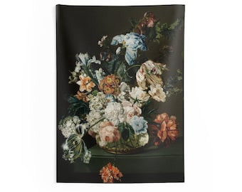 Dark Academia Floral Tapestry: Baroque Still Life Wall Art (36"x26")