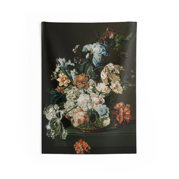 Dark Academia Baroque Florals Wall Tapestry, Moody Florals Indoor Tapestry, 36"x26" Floral Still Life Wall Art, Bedroom Wall Decor