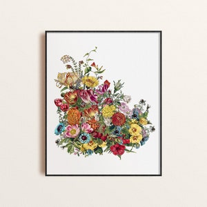 Cottagecore Wildflower Meadow Wall Art, Vintage Spring Flowers Giclee Print, Collaged Language of Flowers Print, Spring Home Decor