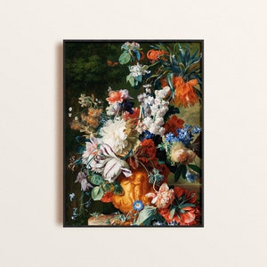 Rococó Período Floral Pintura Estampado de Arte, Cottagecore Mixed Blooms Wall Art, Flores en Jarrón Bodegón Cartel, Dormitorio Decoración Floral De la Pared