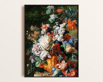 Rococo-bloemstillevenkunstdruk: poster Cottagecore-bloemenvaas