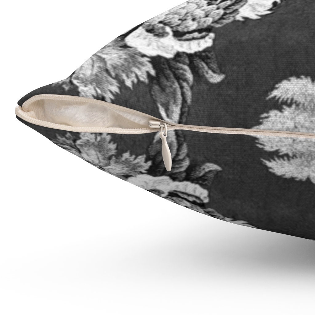 Black and White Floral Toile Throw Pillow Vintage Flower Etsy