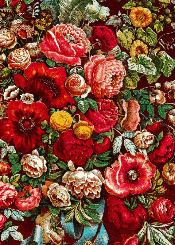 絵画 Ruby-red Flowers Ruby Red Floral Print: Antique Chintz Style Wall Art - Etsy Canada