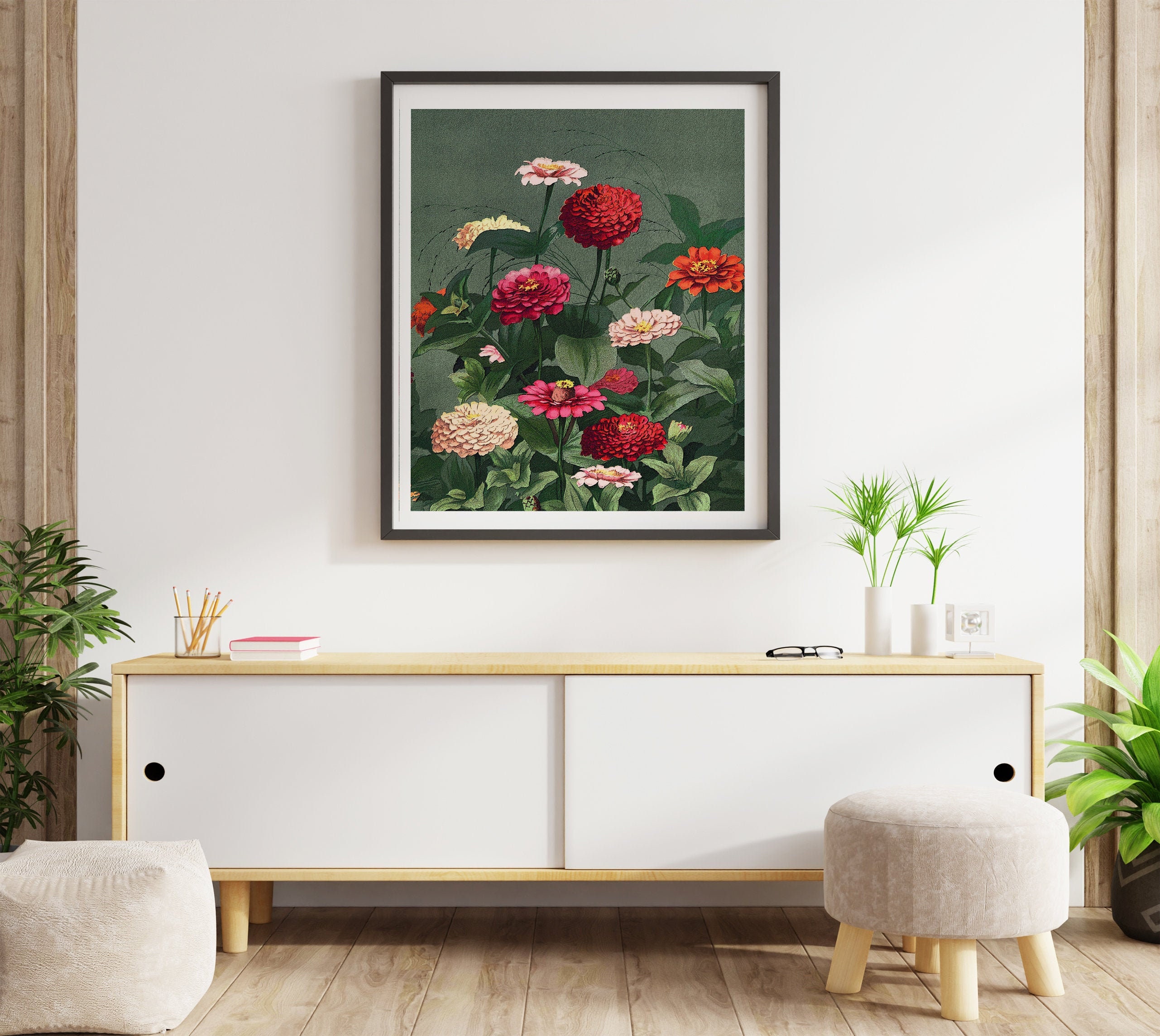 Vintage Zinnias Illustration Wall Art - Etsy