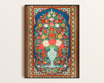 Mughal Flower Art Print: Ornamental Floral Textile Poster