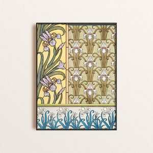 Art Nouveau Iris Flowers Print Poster, Vintage Iris Botanical Wall Art, Art Nouveau Wall Decor, Spring Flowers Art Print, Modern Retro Decor