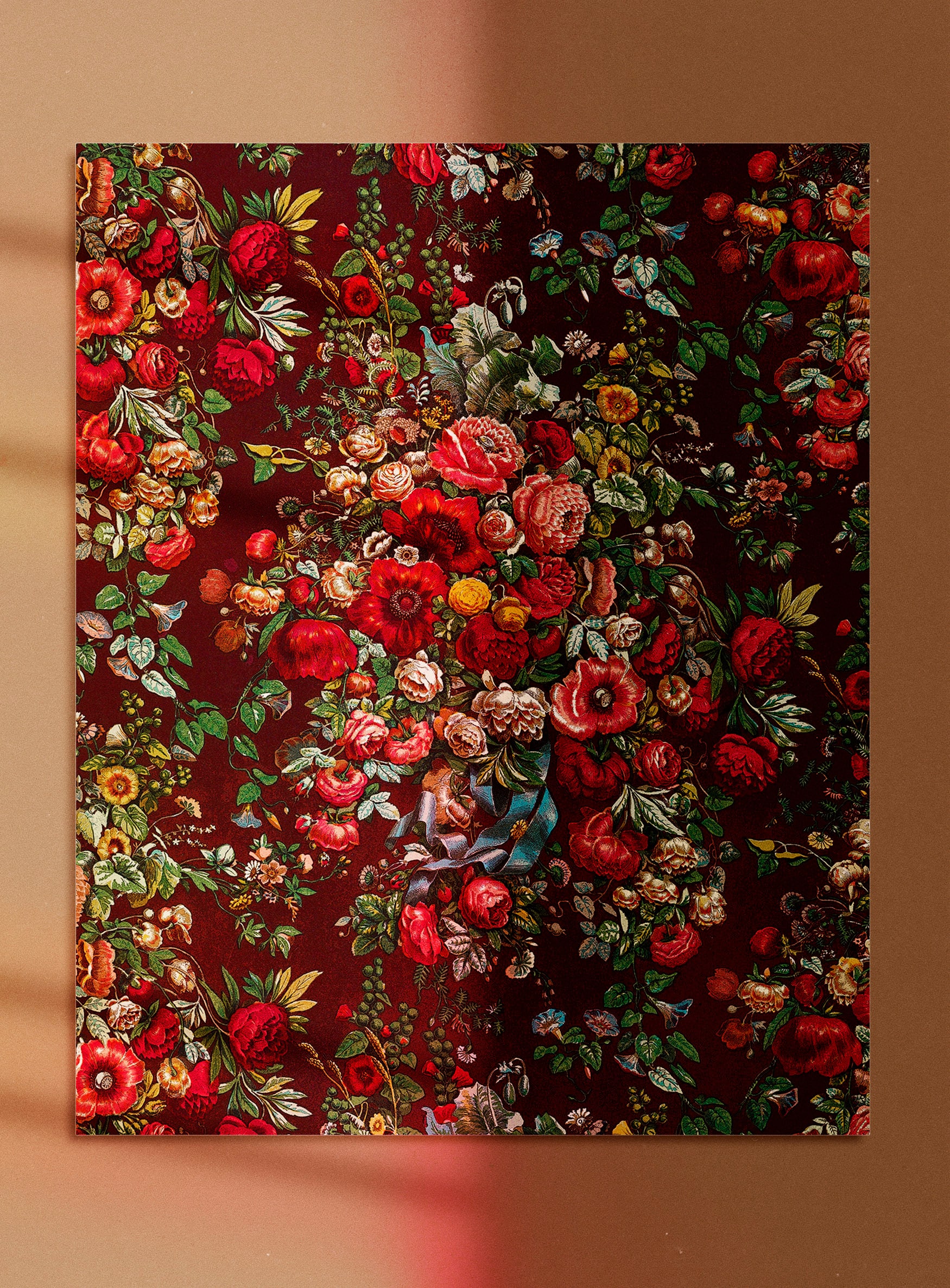Ruby Red Floral Print: Antique Chintz Style Wall Art - Etsy