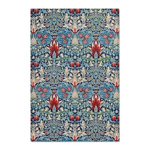 William Morris Blue Floral Print Small Area Rug