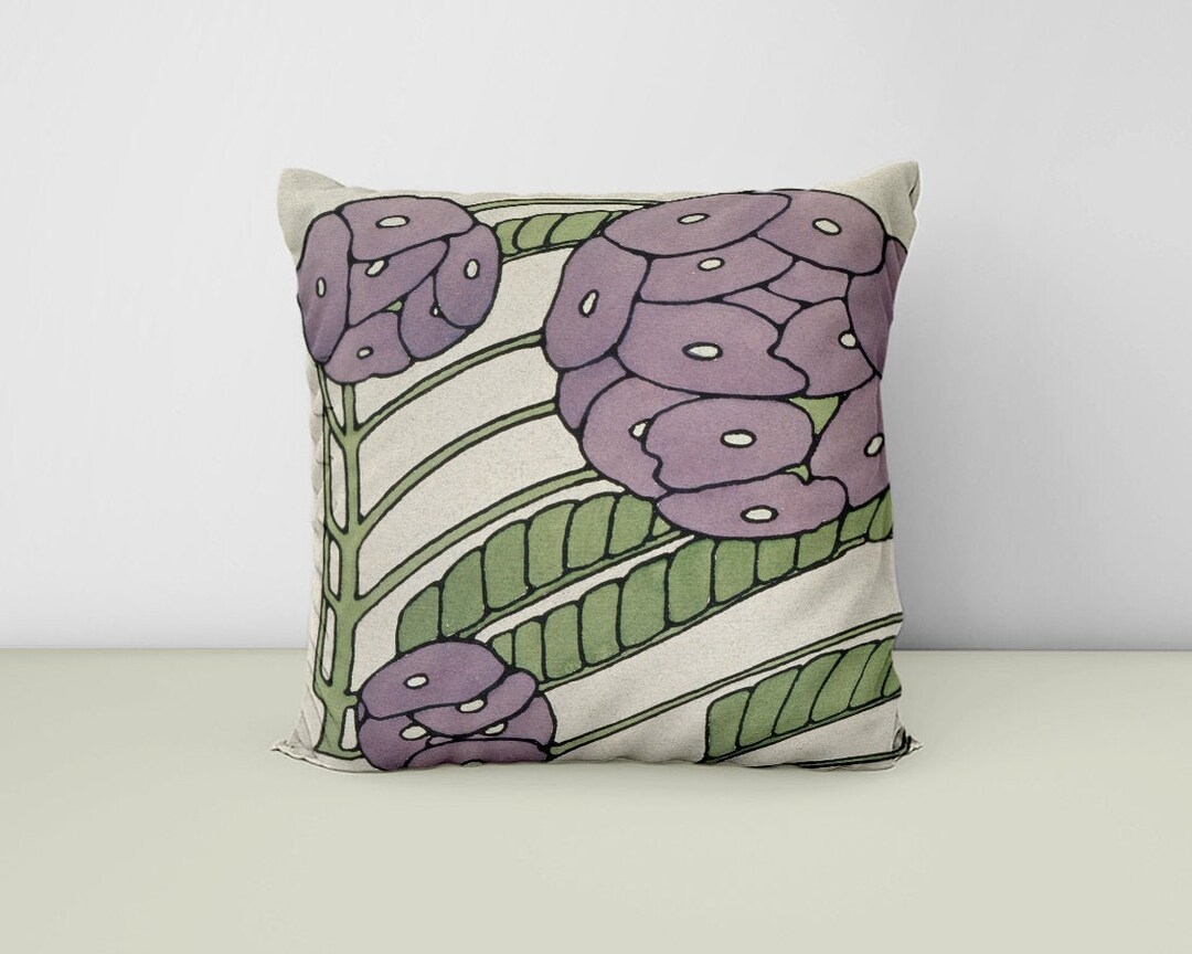 Art Deco Floral Print Decorative Pillow Vintage Purple Etsy