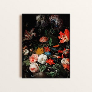 Baroque Floral Print Giclee Poster, Moody Floral Art Print, Dark Academia Poster, Dutch Still Life Floral Poster, Gothic Floral Art