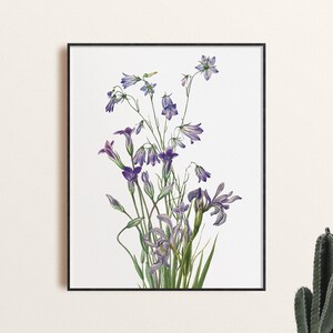 Purple Wildflower Art Poster, Collaged Vintage Watercolor Purple Florals Home Decor, Delicate Flowers Wall Art, Country Chic Decor