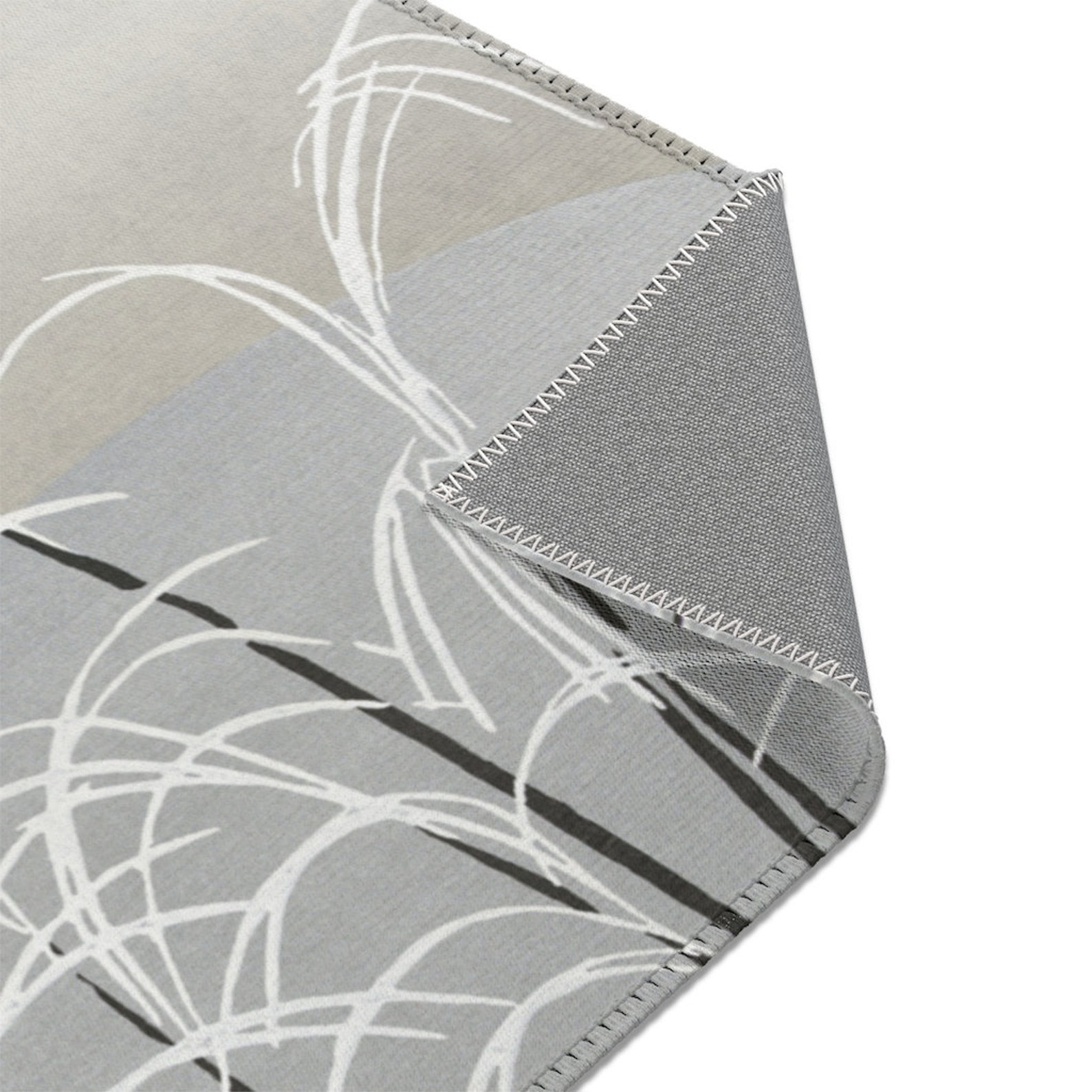 Minimalist Grey Nature Scene Rug, Grey and White Wild Grasses Print Area Rug, Minimalist Wild