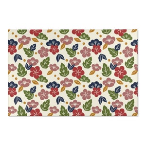 Japanese Style Floral Print Area Rug