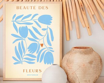 Blue Floral Wall Art: Abstract Flower Market Print (Digital Download)