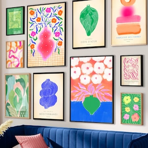 Bright colors wall art set. Eclectic Gallery Wall Print Set. Colorful wall art printable. Vibrant gallery wall set. Maximalist wall art set
