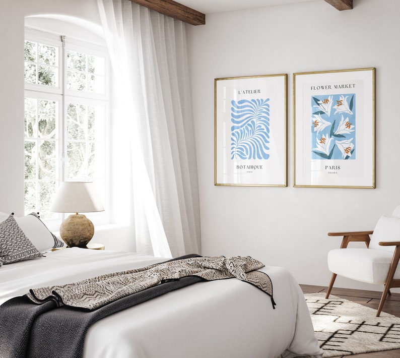 Sky Blue Wall Art Set of 6 Boho Botanical Print. Light Blue Etsy