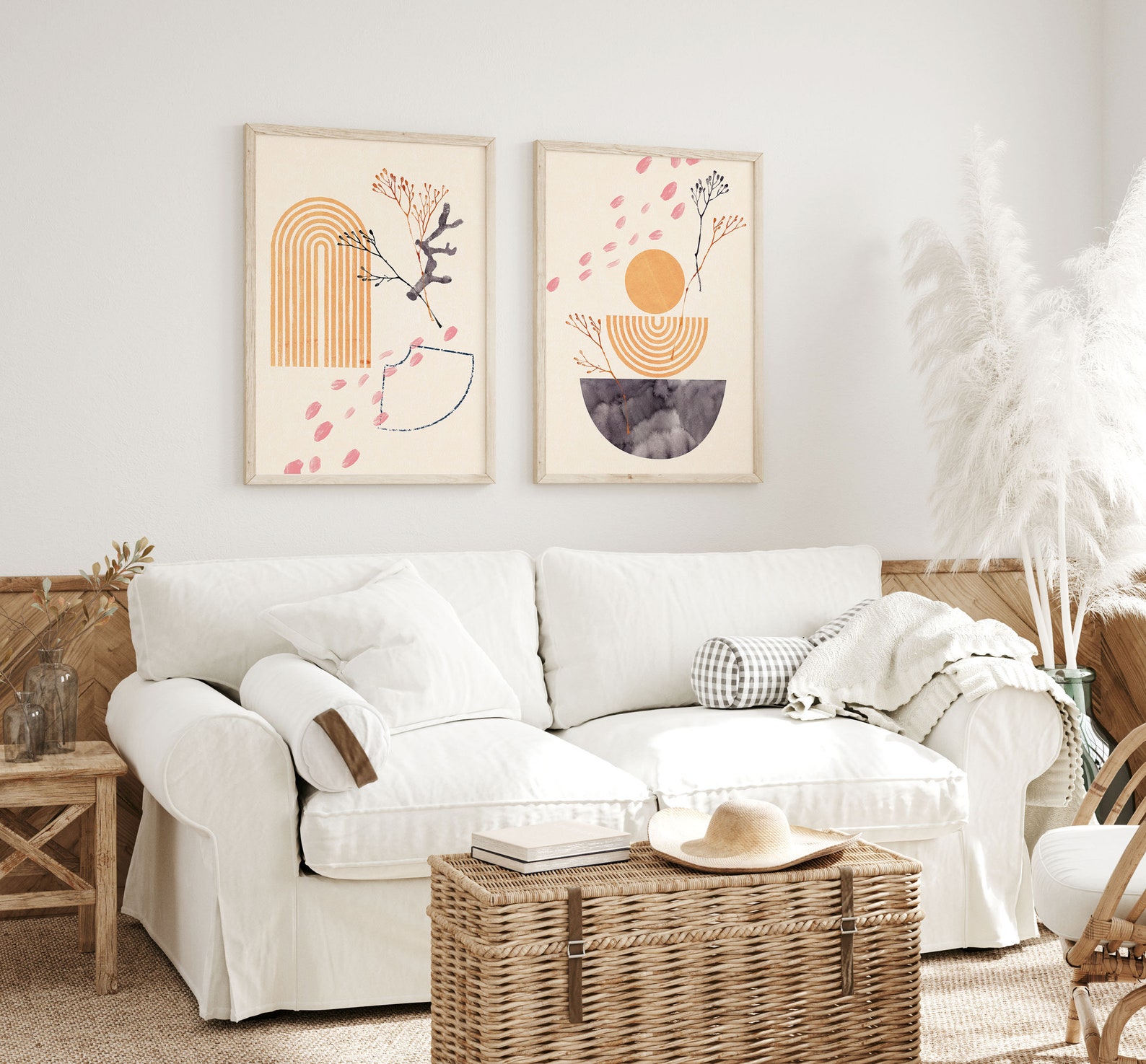 Boho Bedroom wall art set of 2 prints Living room wall art | Etsy