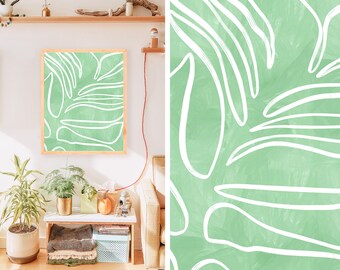 Green Leave Abstract Art Print: Minimalist Botanical Line Art (Digital Download)