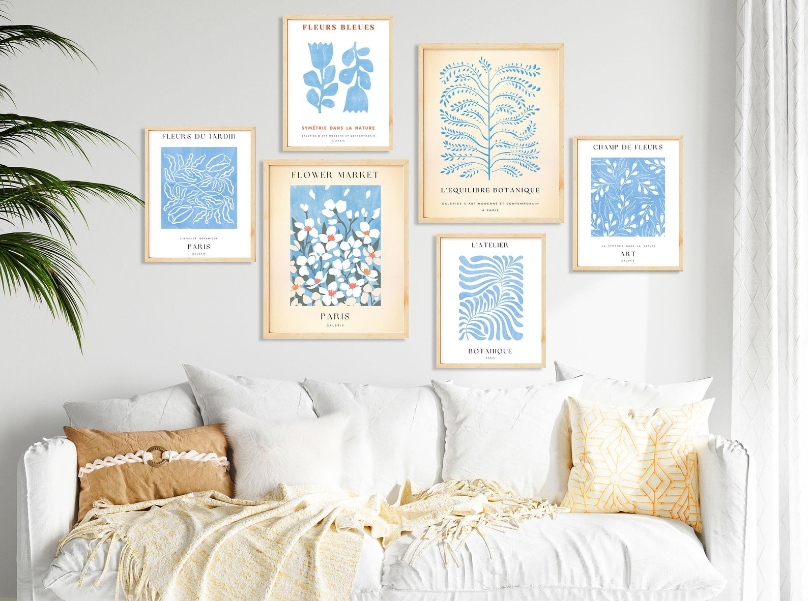 Sky Blue Wall Art Set of 6 Botanical Prints Printable Set of Etsy