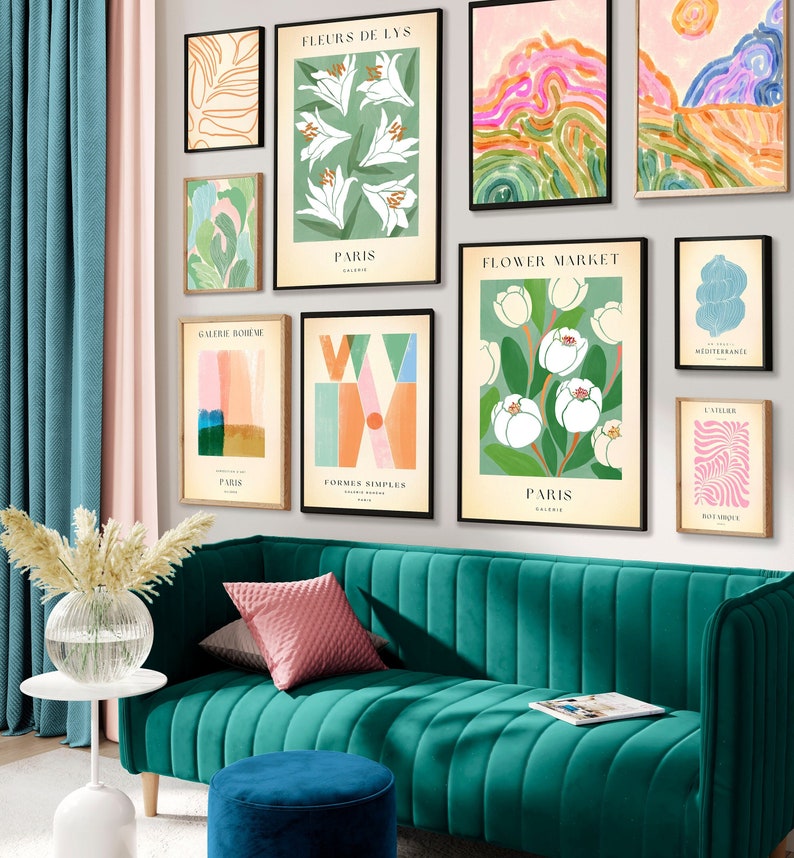 Colorful Wall Art Green Gallery Wall Set Pink Prints Etsy
