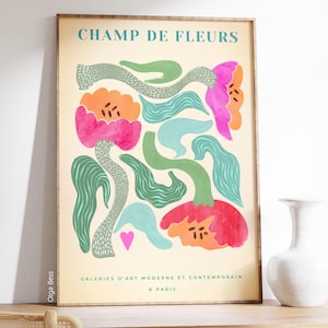 Vibrant Abstract Flower Wall Art, Colorful Flowers Print, Maximalist Art, Bright Printable Eclectic Print, Flower Market Poster, Digital art