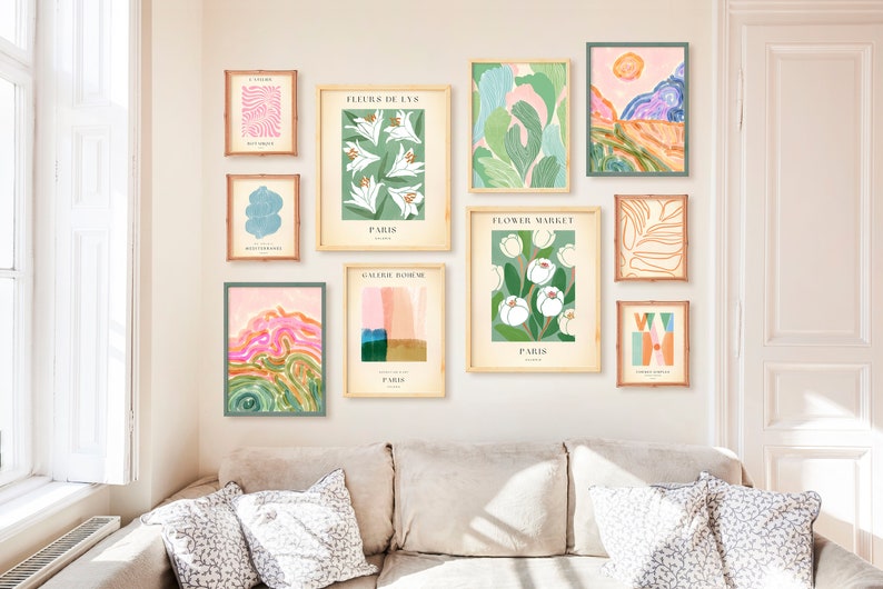 Colorful Wall Art Green Gallery Wall Set Pink Prints Etsy