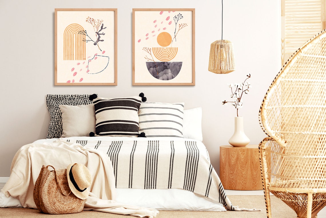 Boho Bedroom wall art set of 2 prints Living room wall art | Etsy