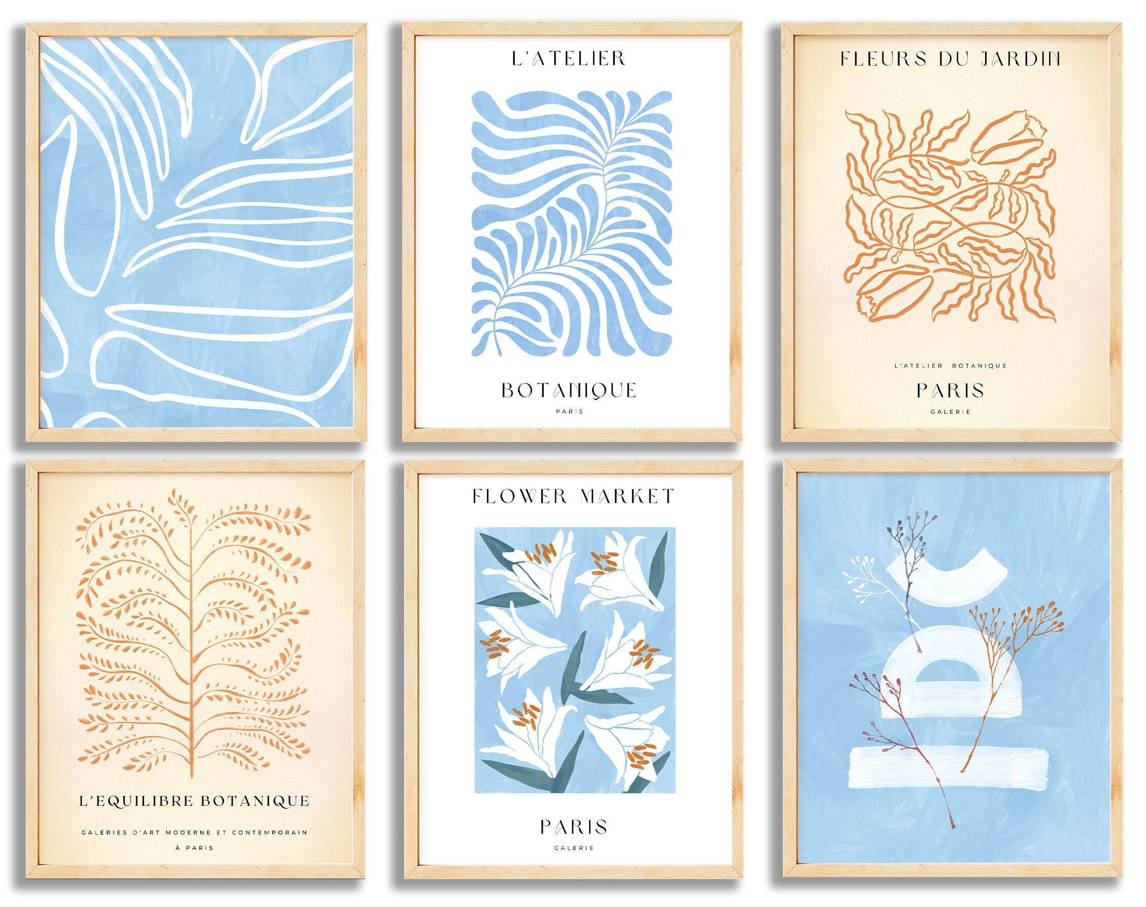 Sky Blue Wall Art Set of 6 Boho Botanical Print. Light Blue - Etsy